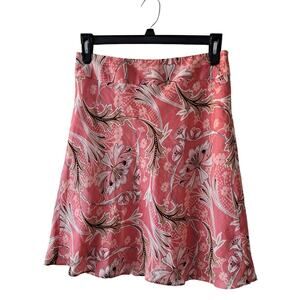 Loft Multicolored Pink Beige & Brown Floral A-line Silk Blend Mini Skirt -Size 6